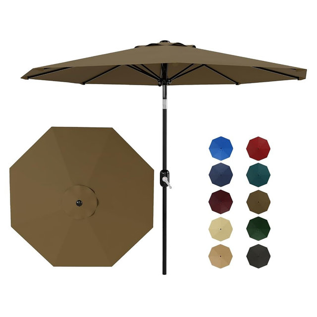 GarveeLife 9FT Patio Umbrella Outdoor, Table Umbrella with Push Button Tilt and Crank, 8 Sturdy Ribs UV Protection Waterproof for Garden, Pool, Market, Deck
