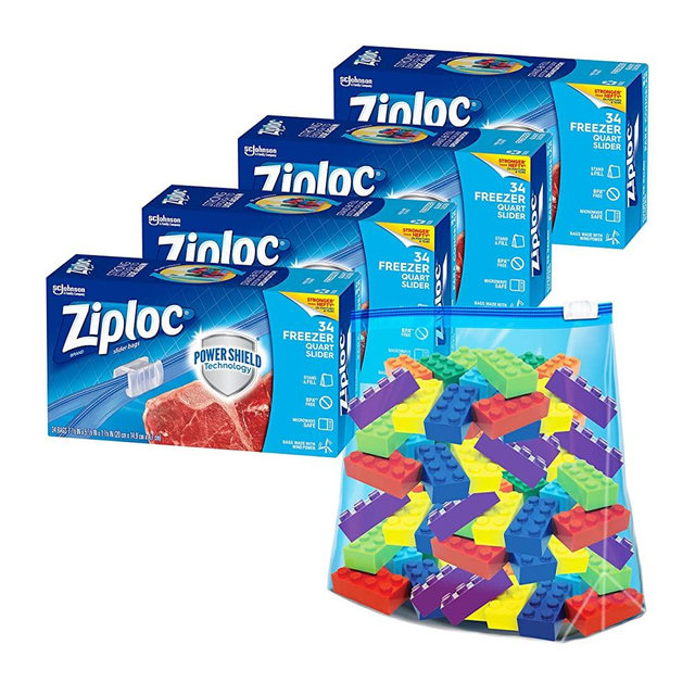 Ziploc Quart Food Storage Freezer Slider Bags, Power Shield Technology for More Durability, 34 Count, Pack of 4 (136 Total Bags)