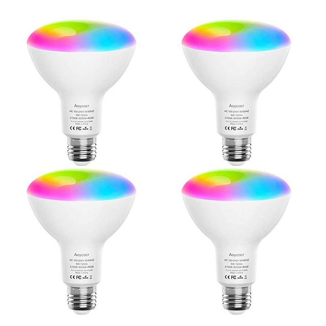 Smart Light Bulbs, Aoycocr BR30 Dimmable LED Light Bulbs, 720 Lumen, Tunable White 2700K - 9000K,9 (80W Equivalent) No Hub Required, Wi-Fi, E26 Base (4 Pack)