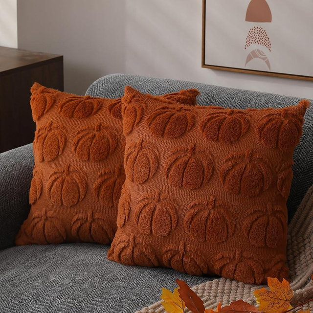 DFXSZ Fall Pillow Covers 18x18 Set of 2 Fall Decorations Autumn Rust Pumpkin Throw Pillow Cases Soft Plush Faux Fur Wool Couch Cushion Case for Chair Sofa Bedroom Living Room Home Decor PTK012A18