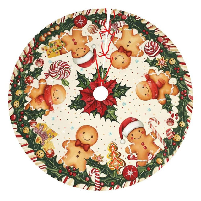 Gingerbread Man Christmas Tree Skirt 36 Inch Xmas Tree Mat Party Decor Supplies for Holiday Home Decorations