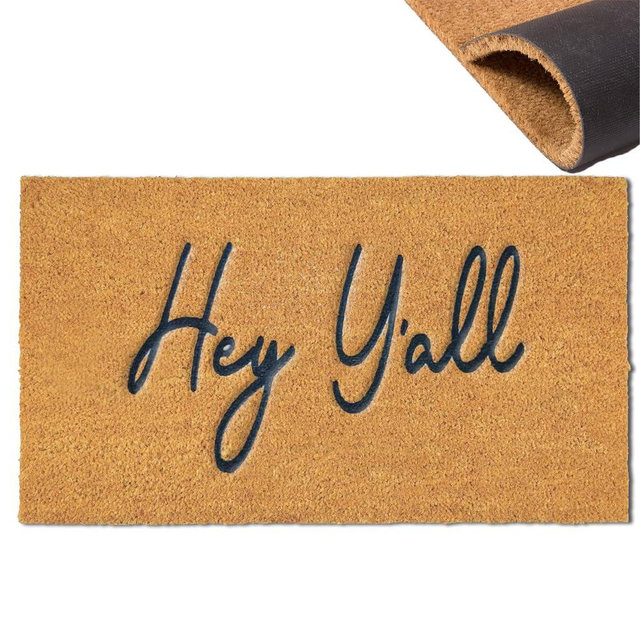 Assaoy Hey Y'all Coir Door Mat Outside Entrance,Funny Doormats with Heavy Duty Backing,Welcome Embroidered Floor Mat Entrance Rubber Indoor Easy to Clean Mother's Day Home Decor 30”x18”