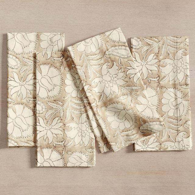 Block Print Napkin S/4 - Sabah Floral, Grey/Ivory