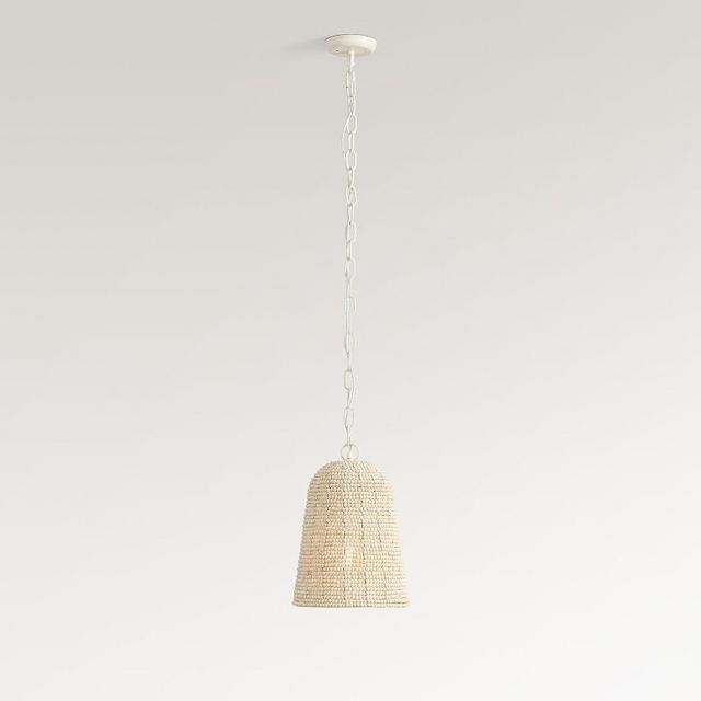 Montauk Wood Bead Bell 11" Pendant, White Wash