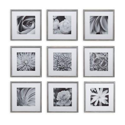 Gallery Perfect 8" x 8" (9pc)Square Photo Wall Gallery Kit with De Frame Set Gray
