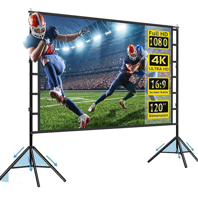 Projector Screen with Stand,120 inch Portable Foldable Projection ScreenHD 4K Indoor Outdoor Projector Movies Screen with Carrying Bag for Home Theater Camping and Recreational Events, 160 Degrees