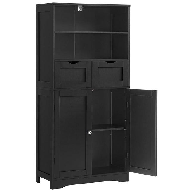 Iwell Tall Bathroom Cabinet, Storage Cabinet with 2 Drawers & Adjustable Shelves, Bathroom Floor Cabinet for Living Room, Bedroom, Entryway, Black