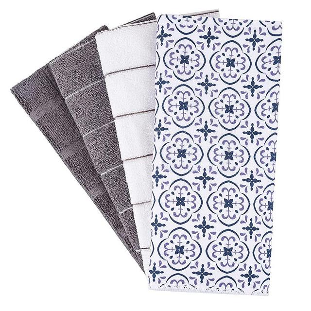 Microfiber Kitchen Towels - Dish Towel Geometry Set of 4, Super Absorbent and Soft, 26 X 18 Inch (Gray Circular Print)