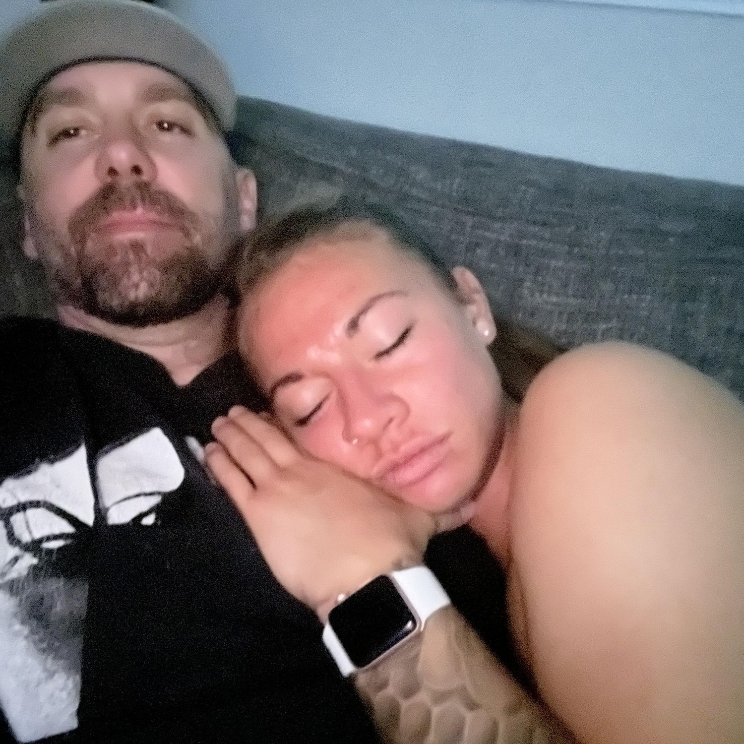 Our first picture together, and one of many naps/movie watching.