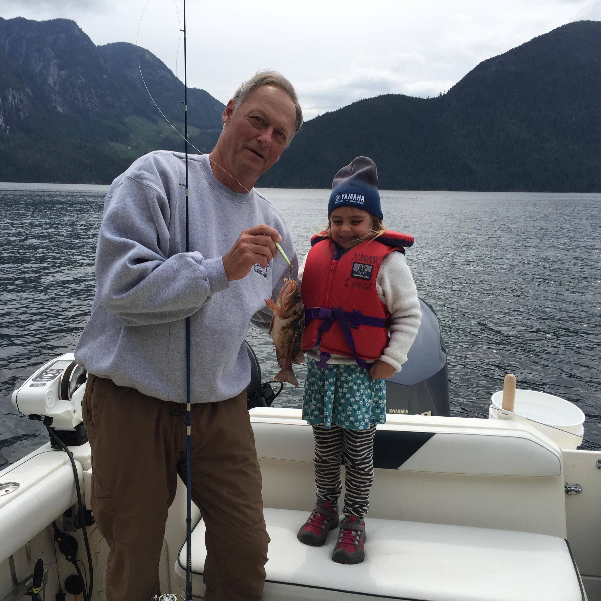 B's first fish with Granda Larry (Or L-dog for shizzle)