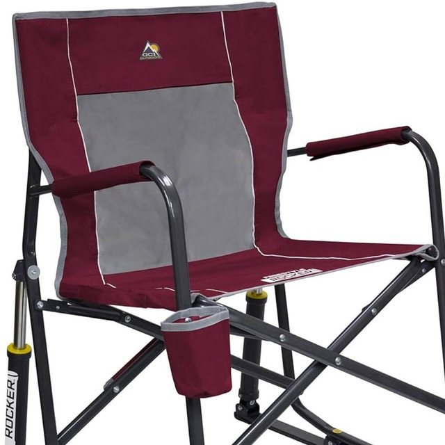 GCI Outdoor Freestyle Rocker Camping Chair | Portable Folding Rocking Chair with Solid, Durable Armrests, Drink Holder & Comfortable Backrest — Cinnamon