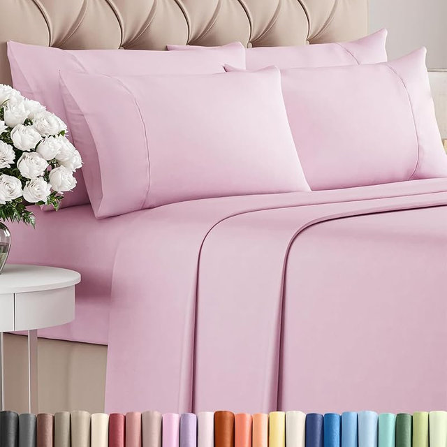 Queen 6 Piece Bed Sheet Set - Breathable & Cooling Sheets - Light Pink | Ultra-Soft Hotel Luxury Bedding Set w/ 8-16 Inch Deep Pockets, 1 Flat & 1 Fitted Sheet & 4 Pillowcases, Wrinkle & Fade Free