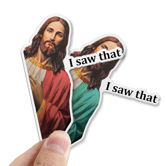 Funny Jesus “I Saw That” Magnets, Funny Refrigerator Magnets for Car or Fridge, Cute Bible Meme Magnet Set, Funny Christian Humor Car Sticker Magnet, 3.5 Inch Pack of 2 (Red, Green)