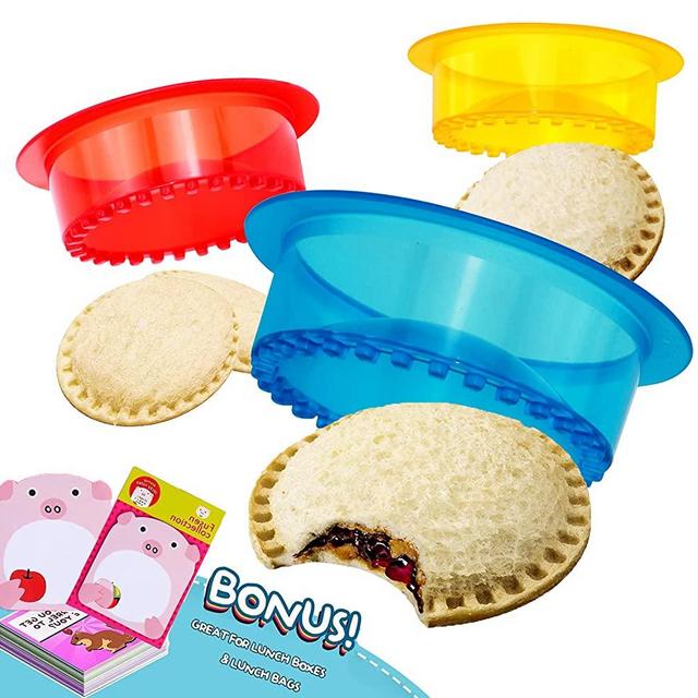 HiYZ Sandwich Cutter and Sealer, 5 PCS Uncrustables Sandwich Maker for Kids, Bread Sandwich Decruster Pancake Maker DIY Cookie Cutter for Boys Girls Lunch Lunchbox Bento Box(Blue with Notes)
