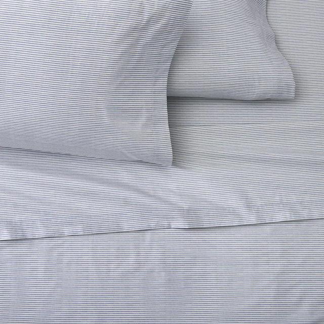 Printed Pinstripe Sheet Sets, King, Marina Blue