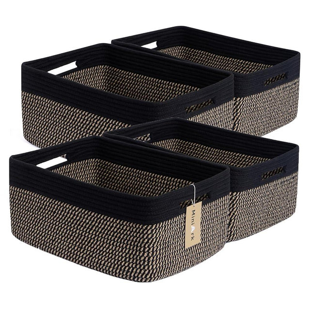MiniArk Large Storage Baskets for Organizing, Closet Shelf Baskets for Clothes Blanket Towels, Baby Nursery, Toy Bins Box, Woven Rope Baskets, 17 x 13 x 7.5”, 4 Packs Woven Brown