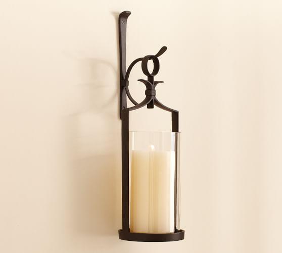 Artisanal Wall-Mount Pillar Lantern, Set of 2