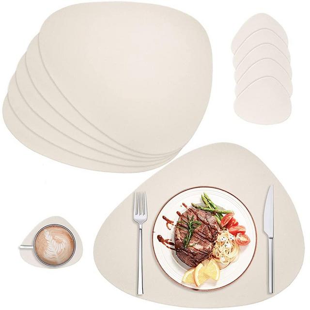 AHHFSMEI Placemats Set of 6 Coasters and 6 Faux Leather Place mats Waterproof Coffee Mats Easy Clean Table Mats (Beige)