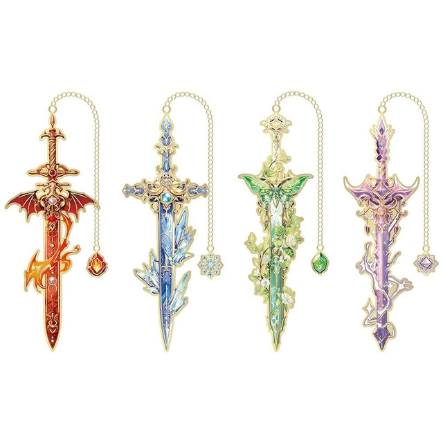 4pcs Fantasy Sword Bookmarks for Books, Journals, Planners - Cool Metal Book Markers for Reading Women & Men, Unique Book Marks Gifts for Book Lovers, Reading Accessories for Students & Adults & Kids