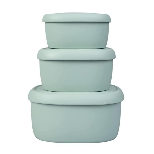 BLUE GINKGO Silicone Food Storage Container Set - Reusable Airtight Food Containers with Lids - Lunch and Bento Boxes for Adults and Kids - Freezer, Camping, Snack Container, Baby Food Storage - Green
