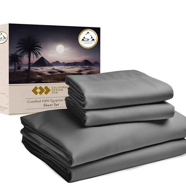 Certified Luxury 100% Egyptian Cotton Sheets, King Bed Sheets, 4 Piece Deep Pocket King Size Egyptian Cotton Bed Sheets, Sateen Cooling Sheets for Hot Sleepers, Grey king Size Sheets Cotton