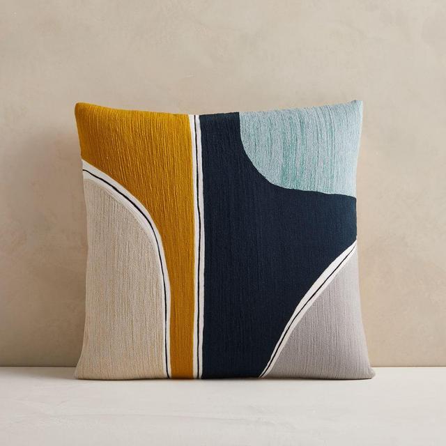 Crewel Outlined Shapes Pillow Cover, 20"x20", Midnight, Set of 2