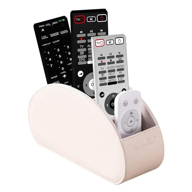SANQIANWAN Remote Control Holders Organizer Box with 5 Compartment PU Leather Multi-functional Office Desk Storage Caddy Store Tv Remote for Media Player, Brush,Pencil,Glassees&Office Supplies Beige