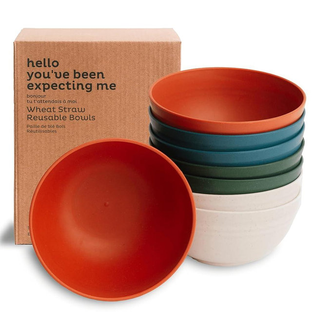 Nook Theory Wheat Straw Bowls 8 PCS - 26 Oz Cereal Bowl, Alternative for Plastic Bowls, Non-toxic Kids Bowls, Microwave Safe & Dishwasher Safe, Unbreakable Dinnerware, Snack & Soup Bowls (Urban)