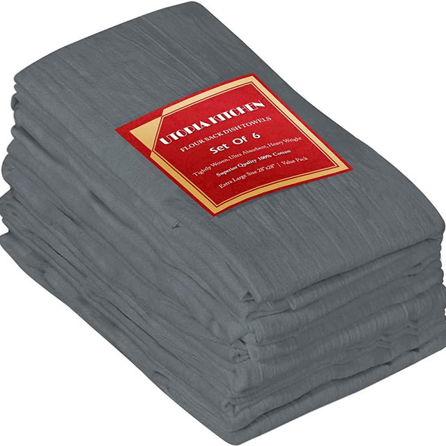 Utopia Kitchen [6 Pack] Flour Sack Tea Towels, 28" x 28" Ring Spun 100% Cotton Dish Cloths - Machine Washable - for Cleaning & Drying - Light Grey