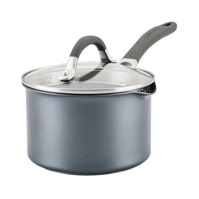 Circulon A1 Series w/ScratchDefense Nonstick Induction Straining 2qt SaucePan with Lid, Induction Cookware, 2-Quart Sauce Pan with Lid, Graphite