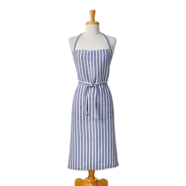 tag Blue and White Stripe Cotton Cooking Apron - Everyday Kitchen Textile, Machine Washable, 34.64" L x 32" W