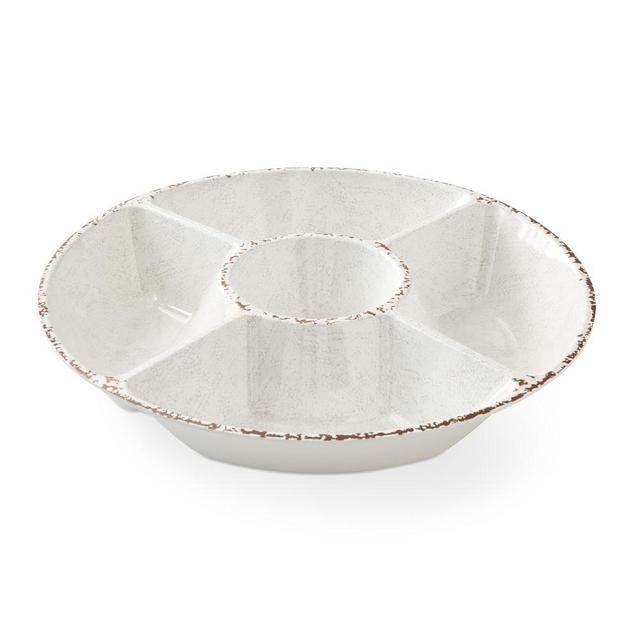 Rustic Outdoor Melamine Chip and Dip Bowl, White