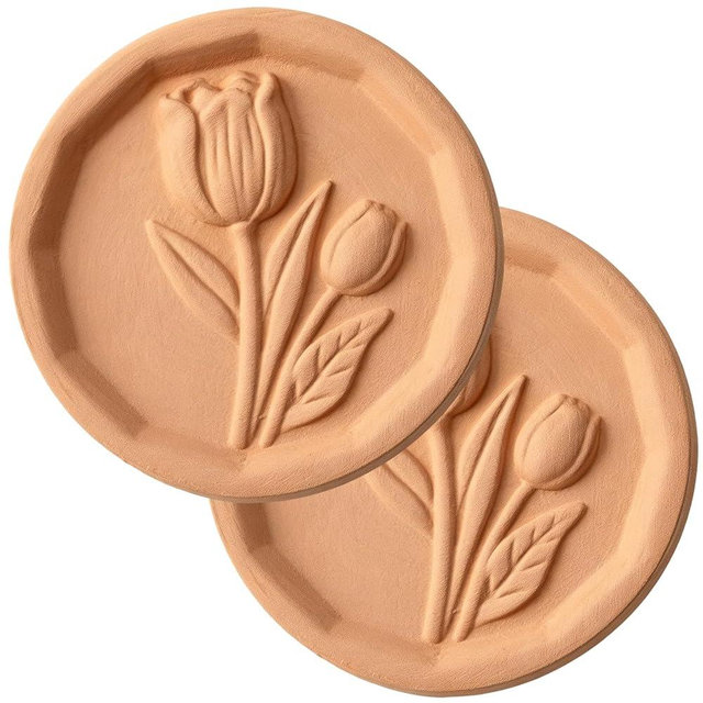 2PCS Terracotta Brown Sugar Saver, Reusable Brown Sugar Keeper Terra Cotta Sugar Softener Container Disc for Food Storage Containers (Tulip)