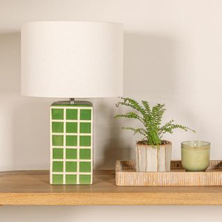 Zara Grid Table Lamp with Linen Shade