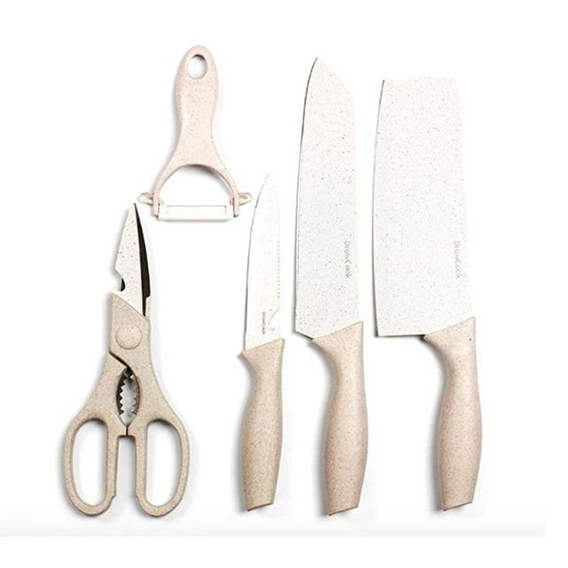 Neal LINK Kitchen Ceramic Knife Set non-slip Sheaths grip Zirconium Blade Cut Slice Resistance Peeler (Beige)