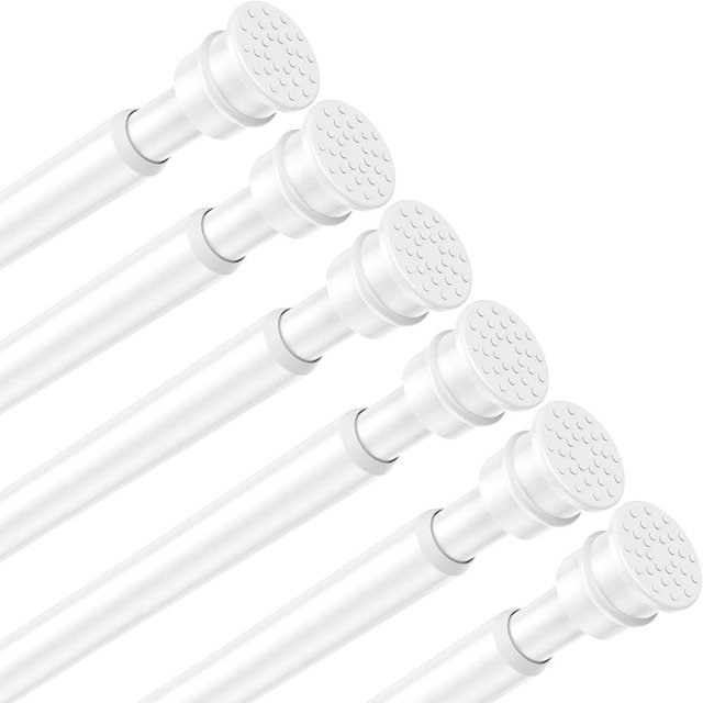 Fvonzn Tension Curtain Rod 26 to 48 Inch Adjustable Tension Rods 6 Pack Expandable Spring Tension Rod White No Drilling for Closet Kitchen Cupboard Wardrobe Door Bookshelf DIY Projects