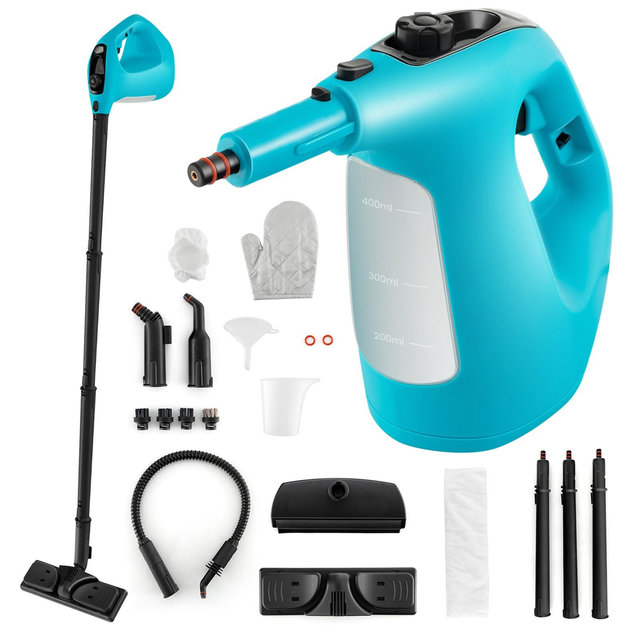 Costway 1400W Multipurpose Handheld Steam Cleaner Steam Mop with 14 Accessories Blue