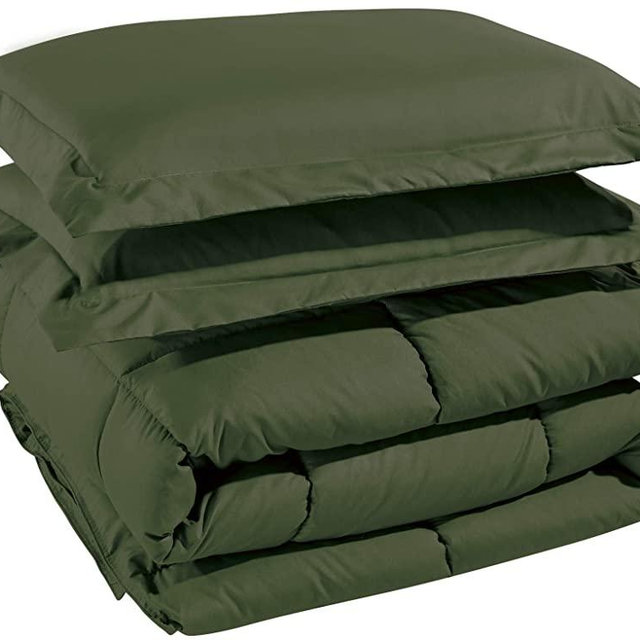 Chezmoi Collection 3-Piece Down Alternative Comforter Set (Oversized Queen, Cypress Green)