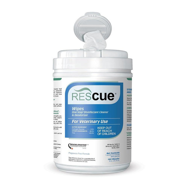 REScue One-Step Disinfectant Cleaner & Deodorizer for Veterinary Use, Cleans Floors, Kennels, Litter Boxes & More, 160-Wipes, 1-Canister