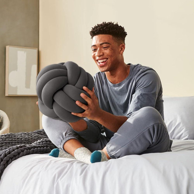 Bearaby Hand-Crafted Knot Pillow Ball - Relieve Stress with Oeko-TEX Certified Organic and Gently Weighted Material - Handcrafted Throw Pillows from Natural Latex Foam (Asteroid Grey, Large)