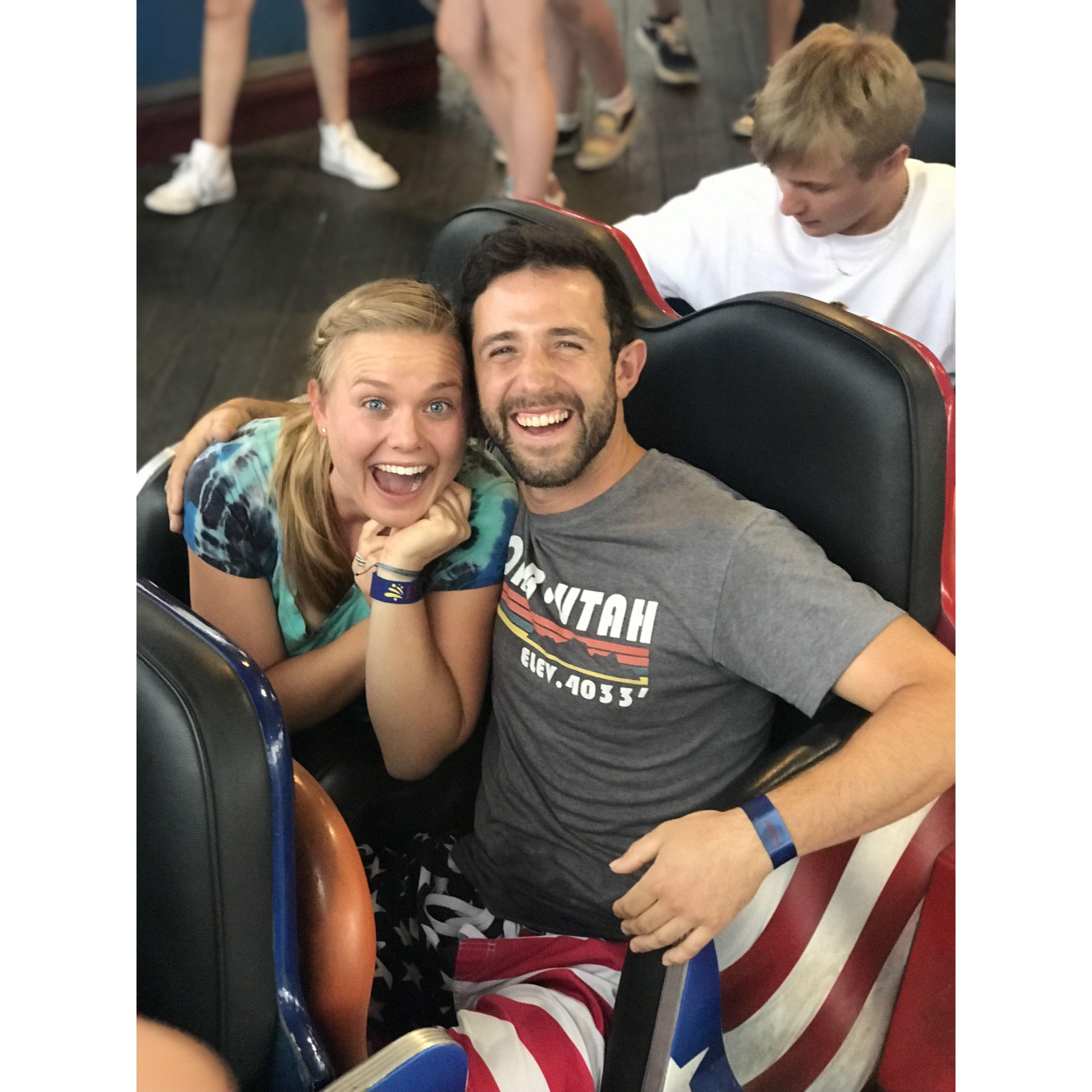 One of our favorite dates: Elitch's Gardens on the rollercoasters!