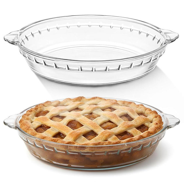 Uiifan 2 Packs 9 Inches Mini Glass Pie Pan for Baking Clear Pie Plate with Handles Round Glass Dish for Baking and Serving, Snacks, Salads, Desserts