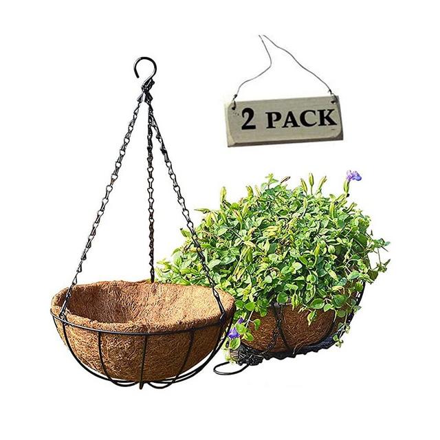8inch Metal Hanging Basket Planter With Coconut Husk Liner 2PCS,Plant Hangers with Coco Planters Liners,Orchid Pots Decorations for Home Garden Yard Porch Indoor Outdoor