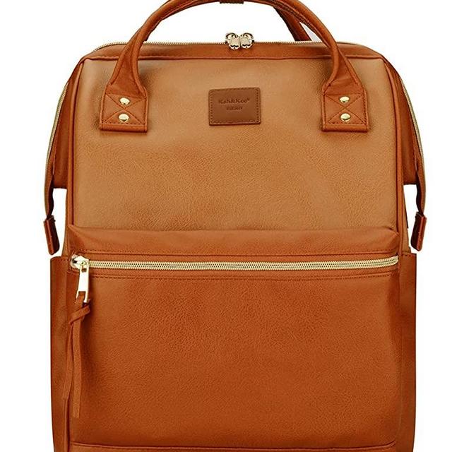 Kah&Kee Faux-Leather Backpack Diaper Bag with Laptop Compartment Travel School for Women Man