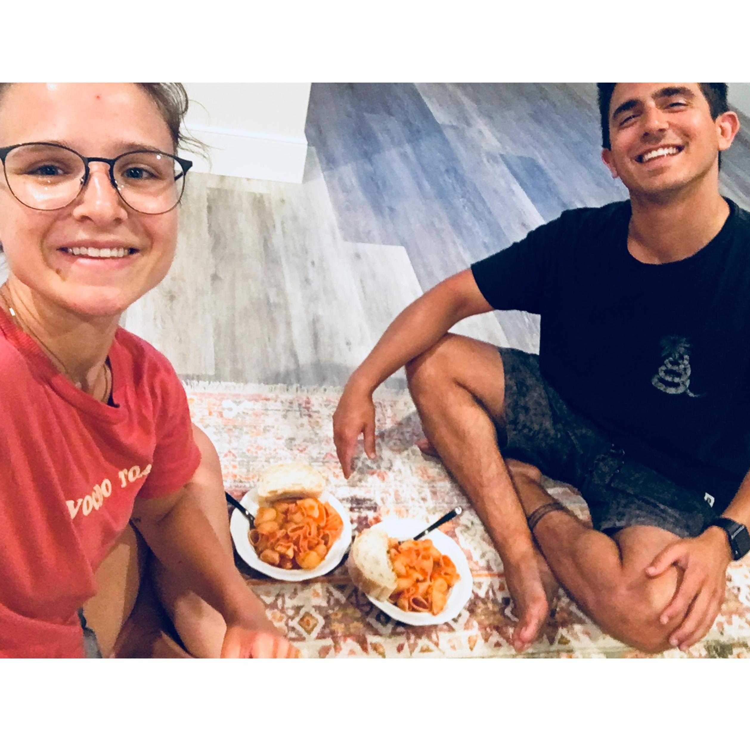No furniture. No utensils. But lots of love for our first meal in our first home in Plymouth, MA.