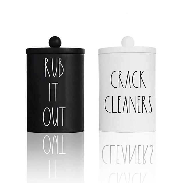 Farmhouse Apothecary Jars, Cotton Pads & Floss Holder with Lids, Funny Cotton Rounds Jars, Floss Pick Canisters for Bathroom Decor Storage Organization