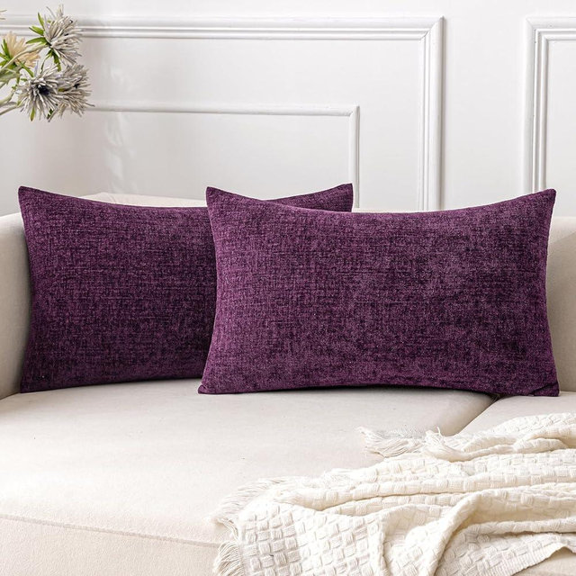 EMEMA Plum Purple Throw Pillow Covers 12x20 Inch Pack of 2 Soft Chenille Decorative Couch Pillow Covers Modern Solid Dyed Pillowcases for Sofa Bed(Only Covers)