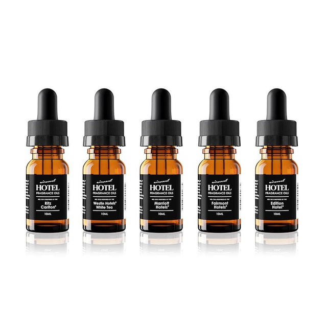 Hotel Diffuser Oil Gift Set - 5 Star Hotel Scents - AirScent Essential Oil Blends - 10 mL, 0.34 fl oz Fragrance Oil Set - Westin White Tea, Edition Hotel, Marriott, Fairmont and Ritz Carlton Scents