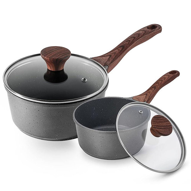 SENSARTE Nonstick Sauce Pan Set with Lid, 1.5 QT + 2.0 QT Granite Sauce pot Cooking Pots Set, Stay-cool Handle, Induction Compatible, PFOA Free