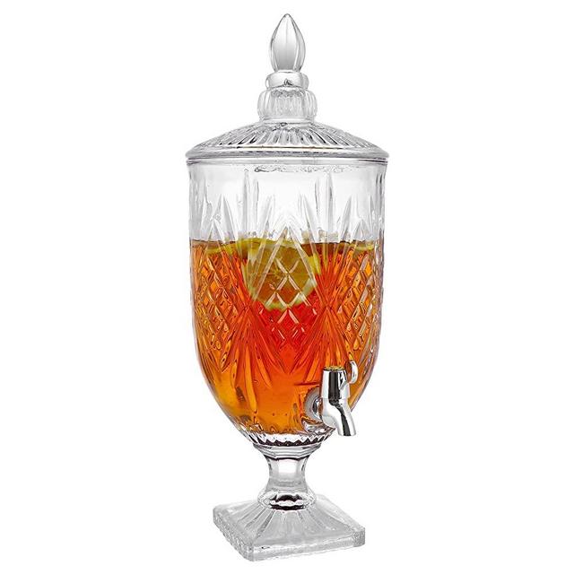 MOLIGOU Glass Beverage Dispenser, 1.3 Gallon Drink Container with Lid and Leak Free Spigot, Wide Mouth Beverage Server for Party, Bar